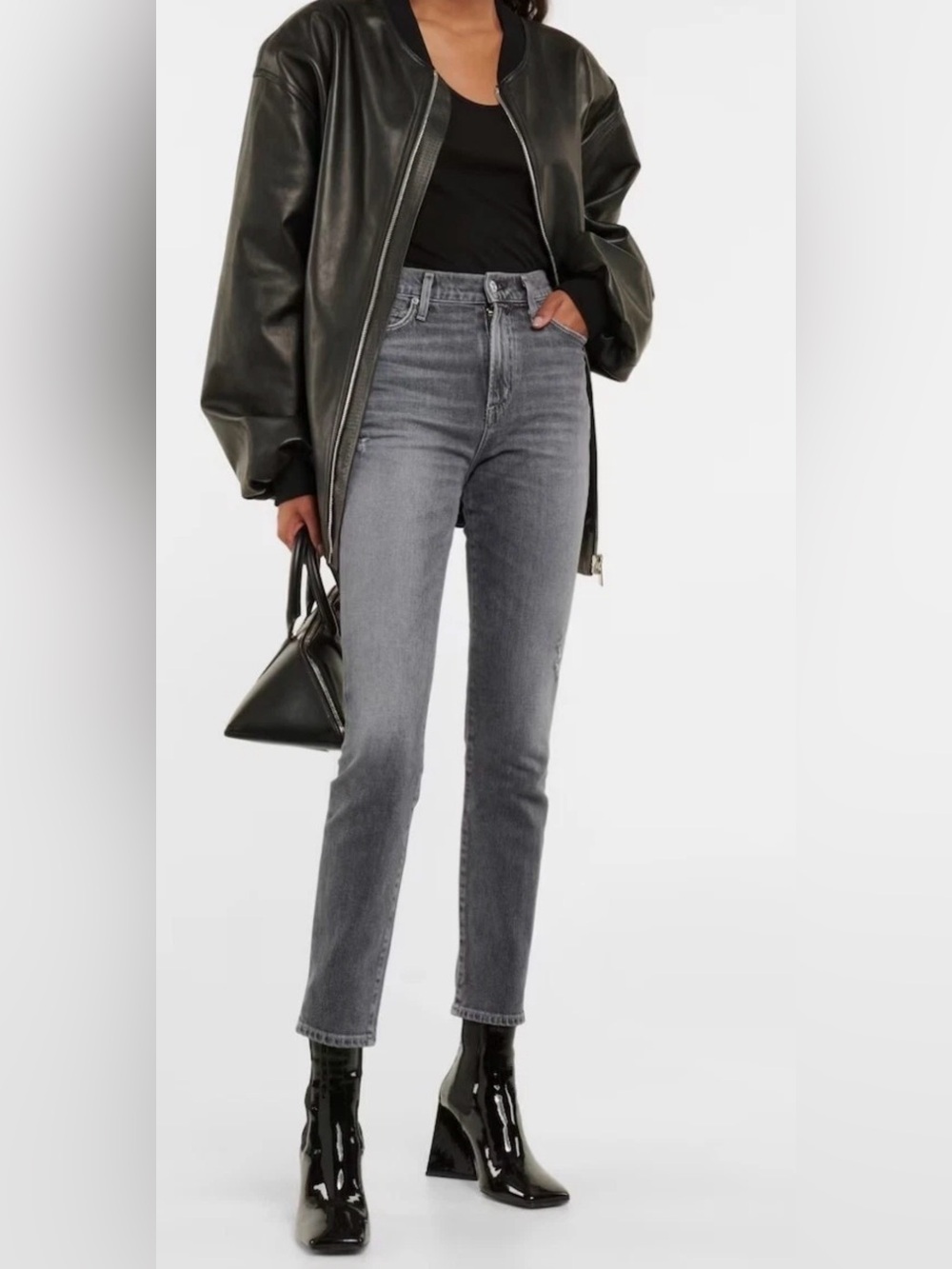 Citizens of Humanity Olivia High Rise Slim Ankle Crop Mom Jeans Graphite Size 27